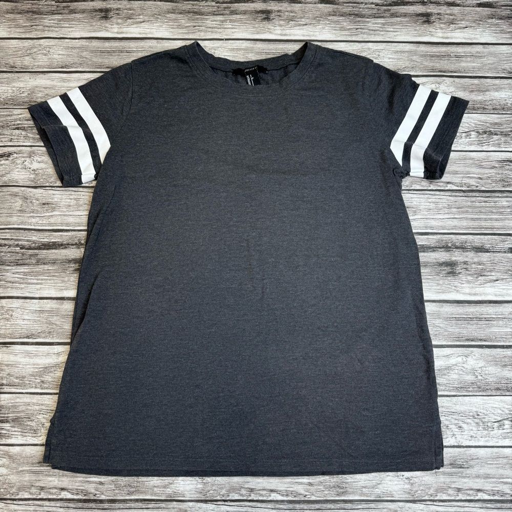 Forever 21 Striped Sleeve Baseball Tee Gray Short Sleeve Top S - Picture 9 of 10